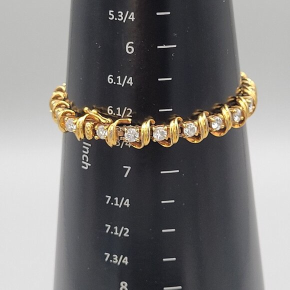 Gold Shell Tennis Bracelet Prong Set Rhinestone Crystals Safety Clasp 6 3/4 in - Picture 7 of 7